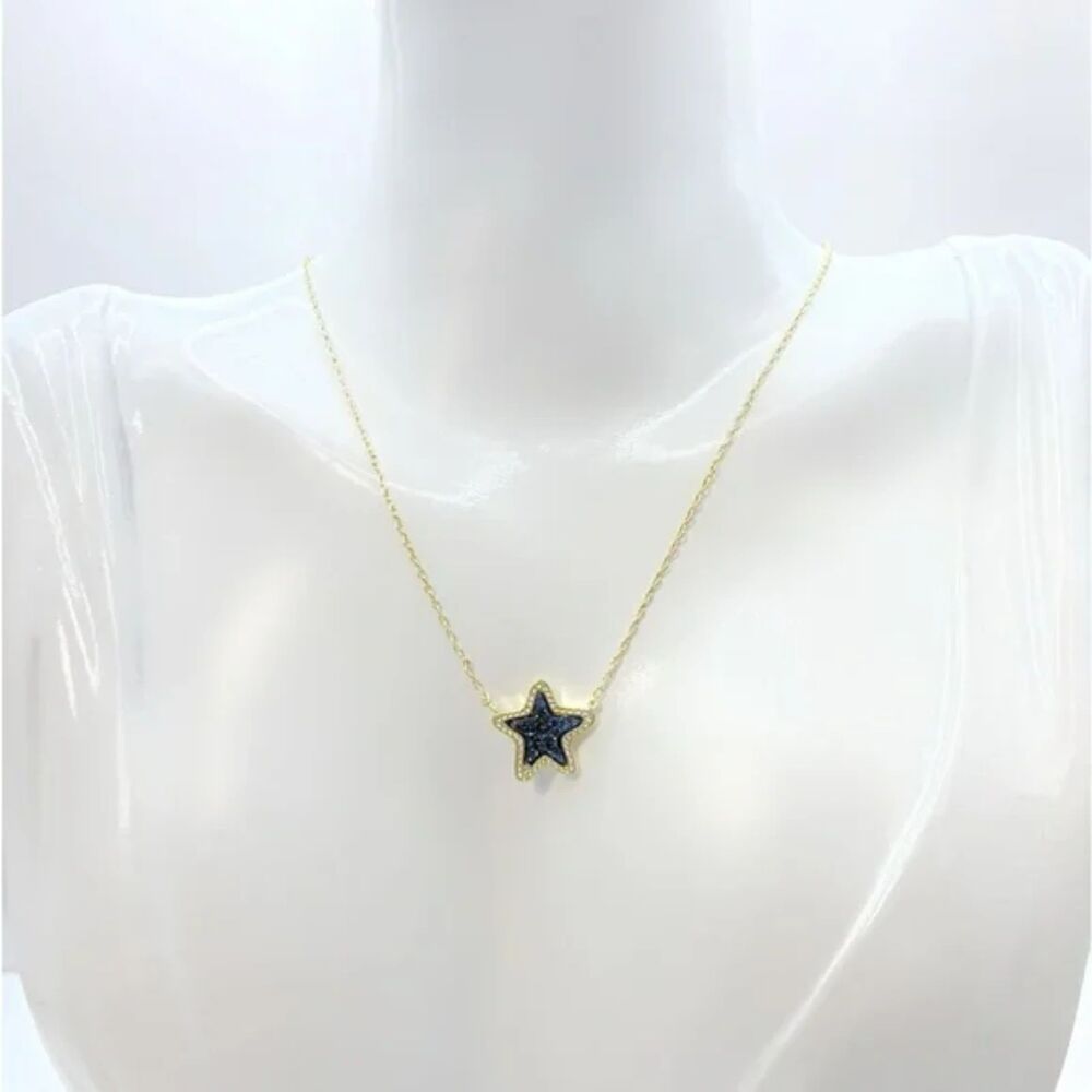 NWOT Kendra Scott Jae Star Blue Drusy Gold Pendant Necklace - Picture 7 of 16